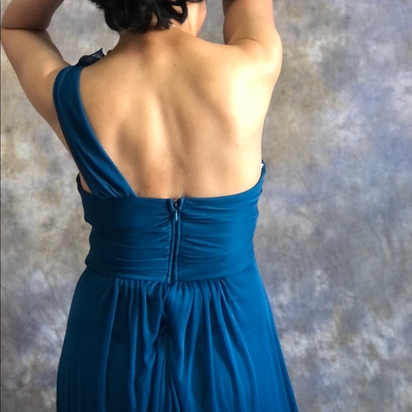 Floor length Cindy USA size XS or 0 one shoulder build in bralette teal prom - Picture 3 of 4